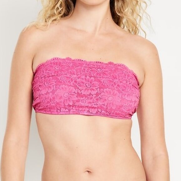 Old Navy Lace Bandeau Bralette Wireless Bra Zinnia Pink Size Large NEW - Picture 1 of 5